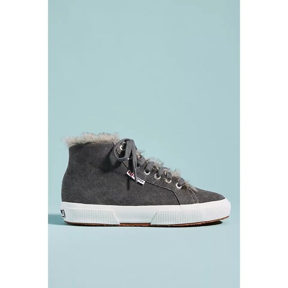 Superga Grey Shearling Lined High Top Sneakers - Picture 2 of 8